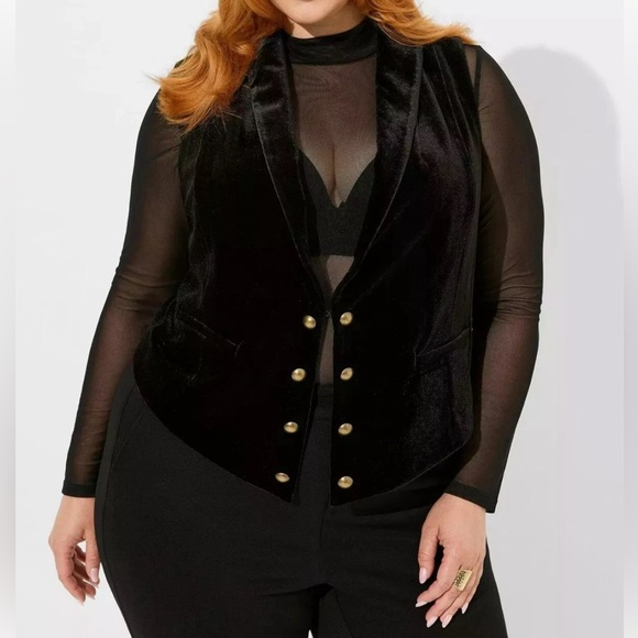 Torrid Plus Size 3X Black Stretch Velvet Knit Button Front Vest - Picture 4 of 4